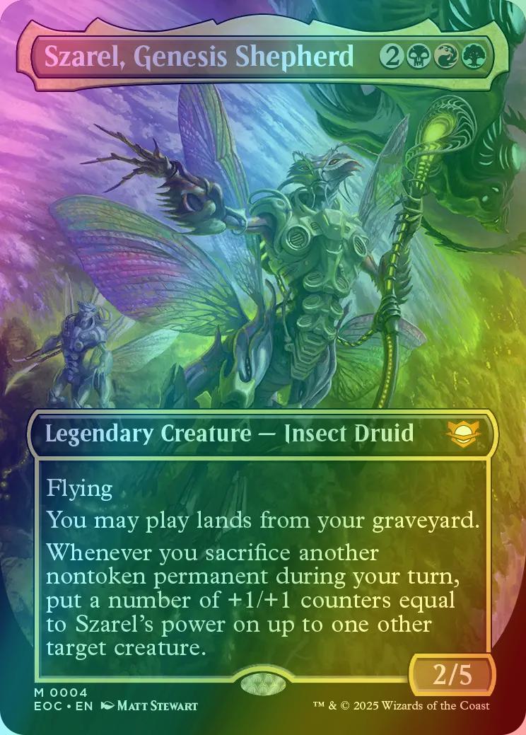 genesis mtg card Szarel, Genesis Shepherd [4] [Borderless] [Edge of Eternities: Commander]  [Foil] – Face to Face Games