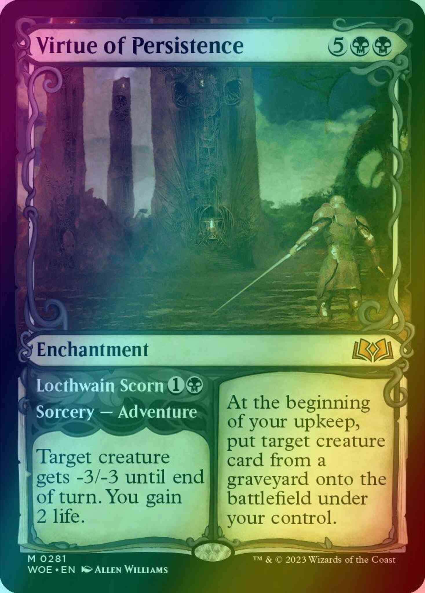 green adventure cards mtg Virtue of Persistence // Locthwain Scorn [281] [Adventure Showcase] [Wilds  of Eldraine] [Foil] – Face to Face Games