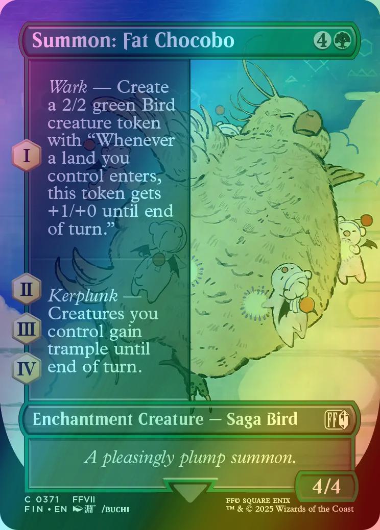 final fantasy mtg fat chocobo Magic The Gathering - Universes Beyond - - Summon Sacrifice after IV.) I Wark Create a 2/2 green Bird creature token with Whenever a land you control enters Fat Chocobo Summon Card Playmat