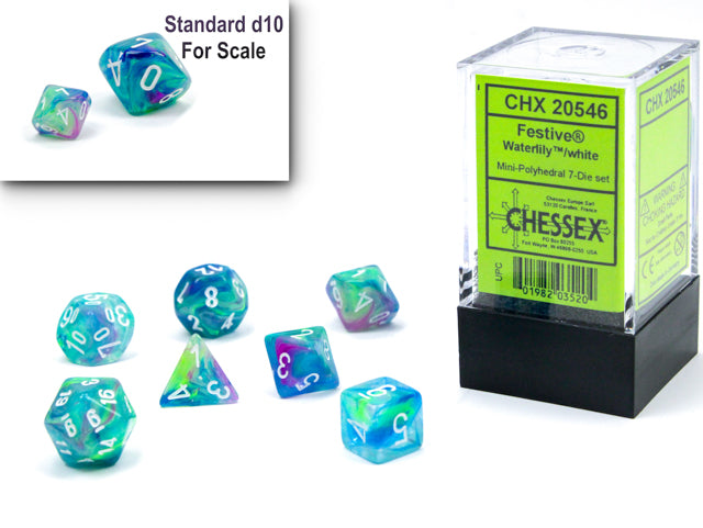 Chessex Festive Dice - Set of 7 - Mini-Hedral - Waterlily/White