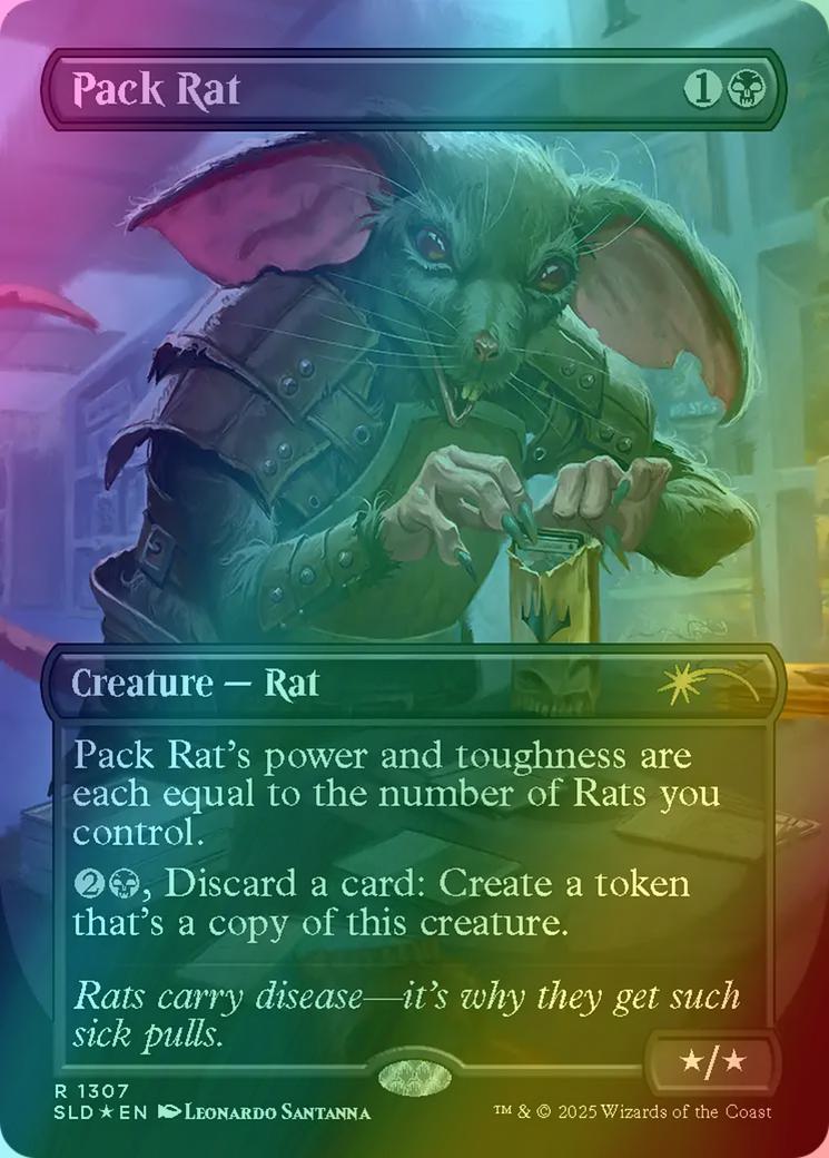 mtg card that makes you open a pack Pack Rat [1307] [Borderless] [MagicCon: The Gathering] [Secret Lair Drop]  [Rainbow Foil] – Face to Face Games