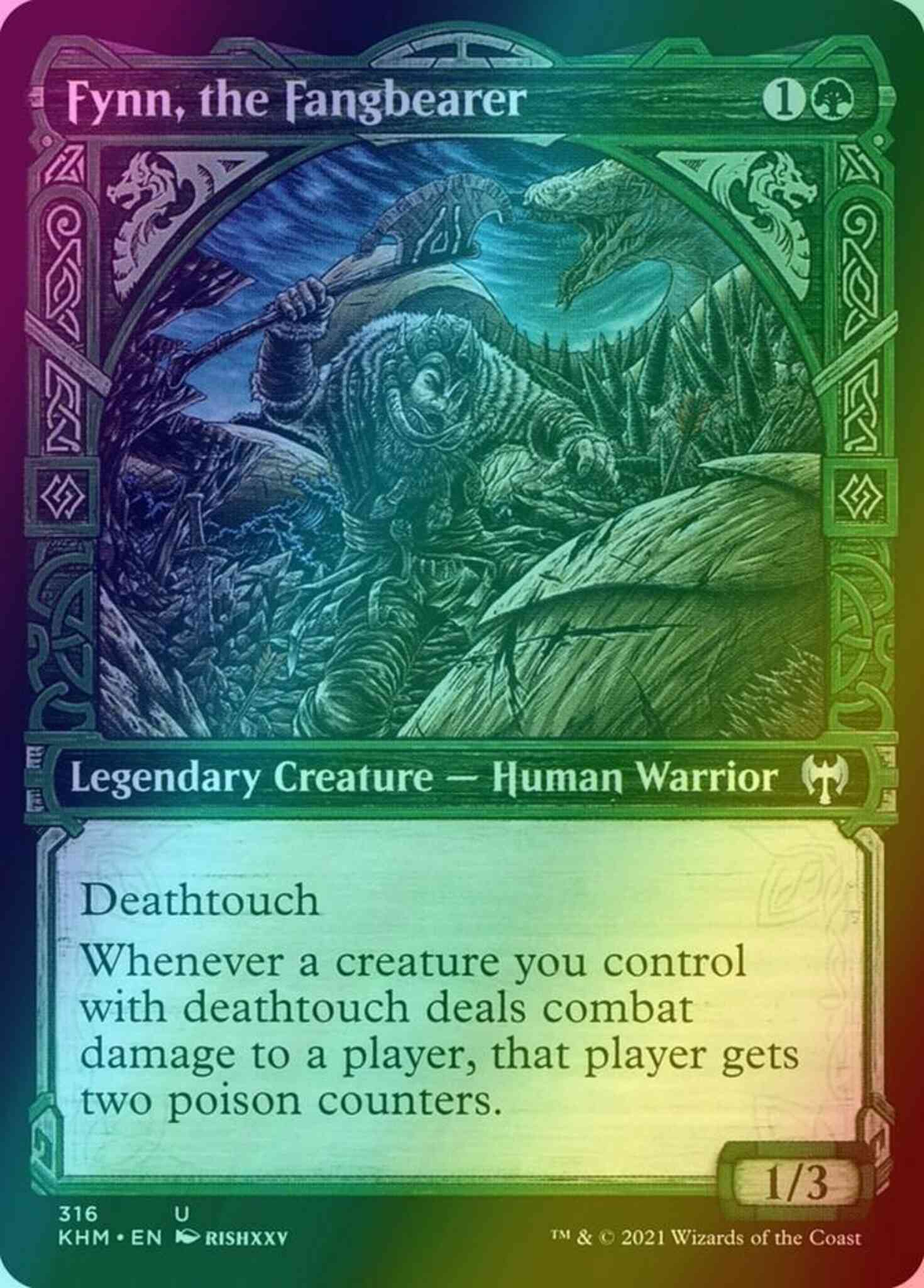 mtg fynn the fangbearer commander deck Fynn, the Fangbearer [316] [Showcase] [Kaldheim] [Foil] – Face to Face Games