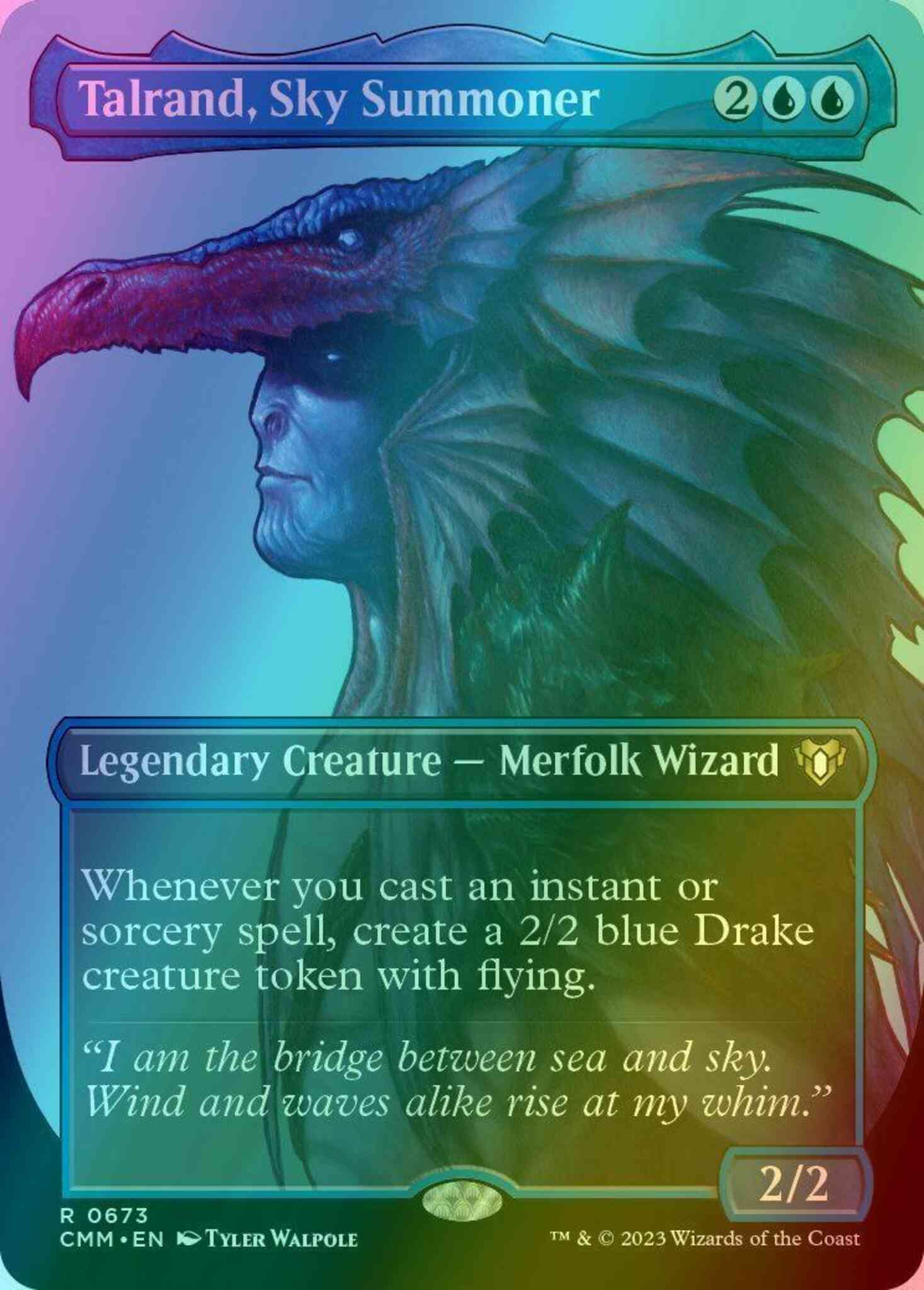 Talrand, Sky Summoner [673] [Borderless] [Profile] [Commander Masters]  [Foil] – Face to Face Games
