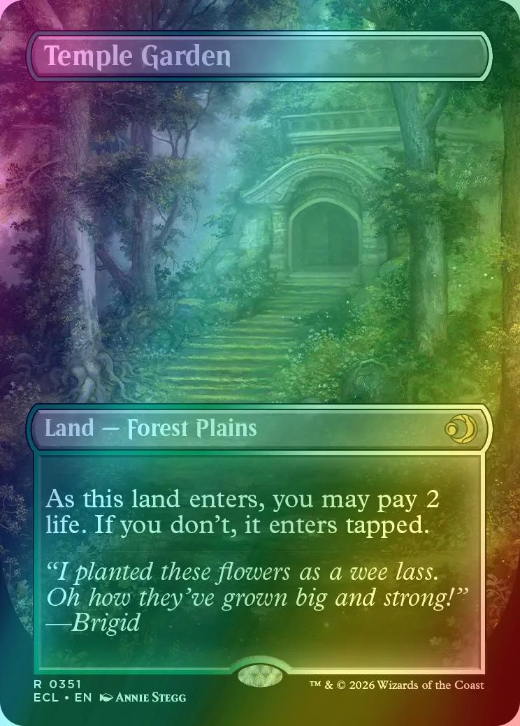 Temple Garden // Temple Garden [351] [Borderless] [Reversible Shock Lands]  [Lorwyn Eclipsed] [Foil] – Face to Face Games