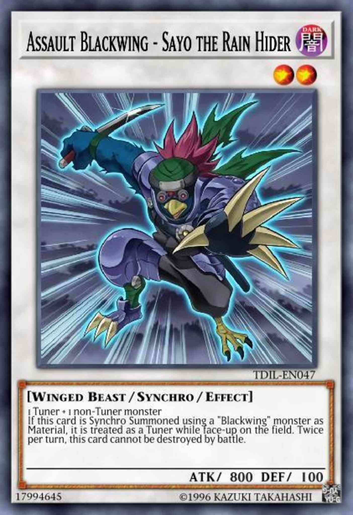 Assault Blackwing - Sayo the Rain Hider - TDIL-EN047 - Rare - 1st Edition