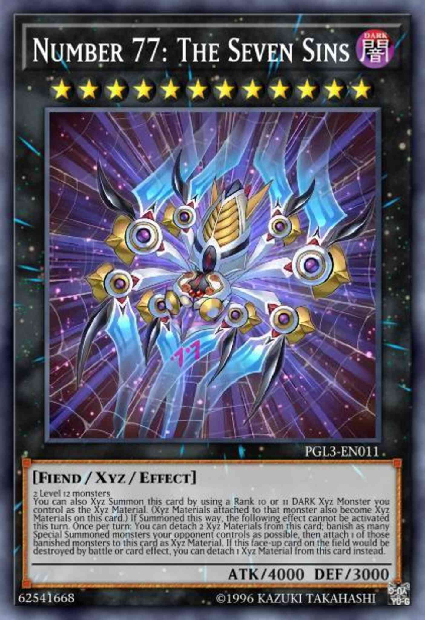 Number 77: The Seven Sins - PGL3-EN011 - Gold Secret Rare - 1st Edition