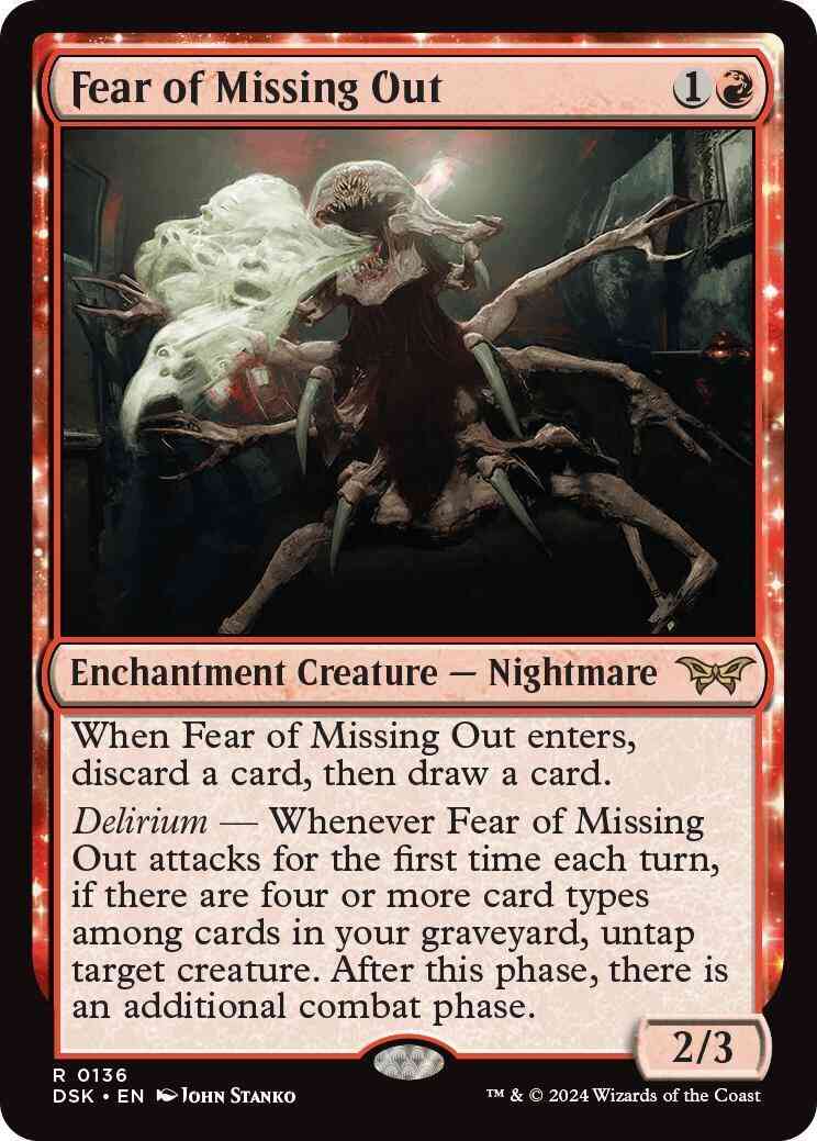 house of horrors mtg card list Fear Missing Out [136] [Duskmourn: of Horror] [Non-Foil] – Face to Face Games Starter Decks:Amber/Amethyst Asmodee This set does not Surge Foil Treatment on