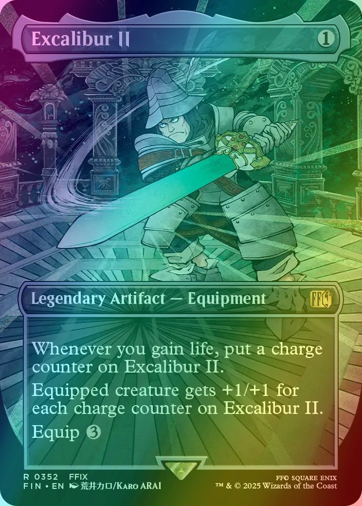 excalibur mtg card Magic The Gathering - Universes Beyond - Assassin's Creed Equipped creature gets +1/+1 for each charge counter on Excalibur II. Excalibur, Sword of Eden