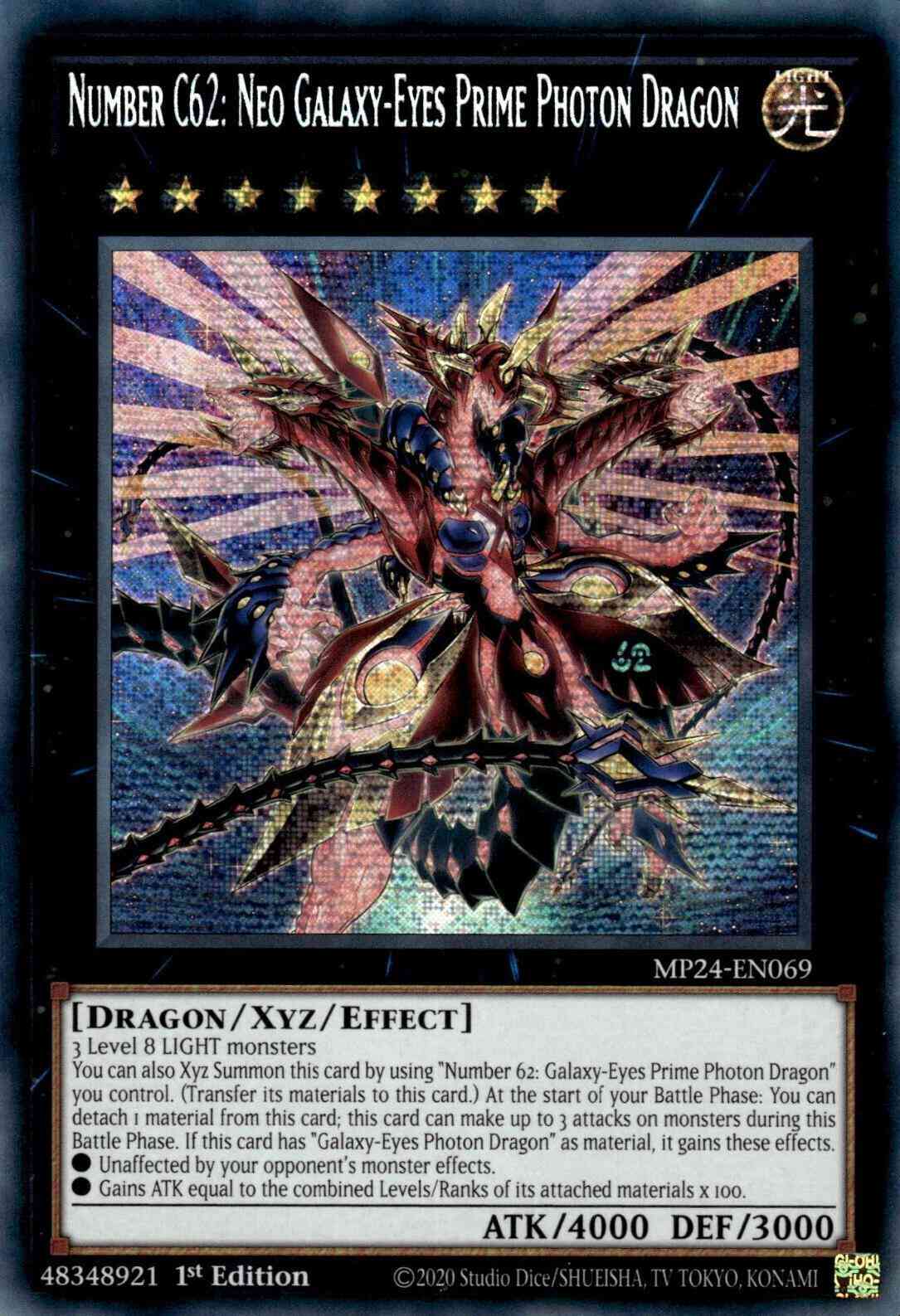 yugioh dragon number cards Number C62: Neo Galaxy-Eyes Prime Photon Dragon - MP24-EN069 - Prismatic  Secret Rare