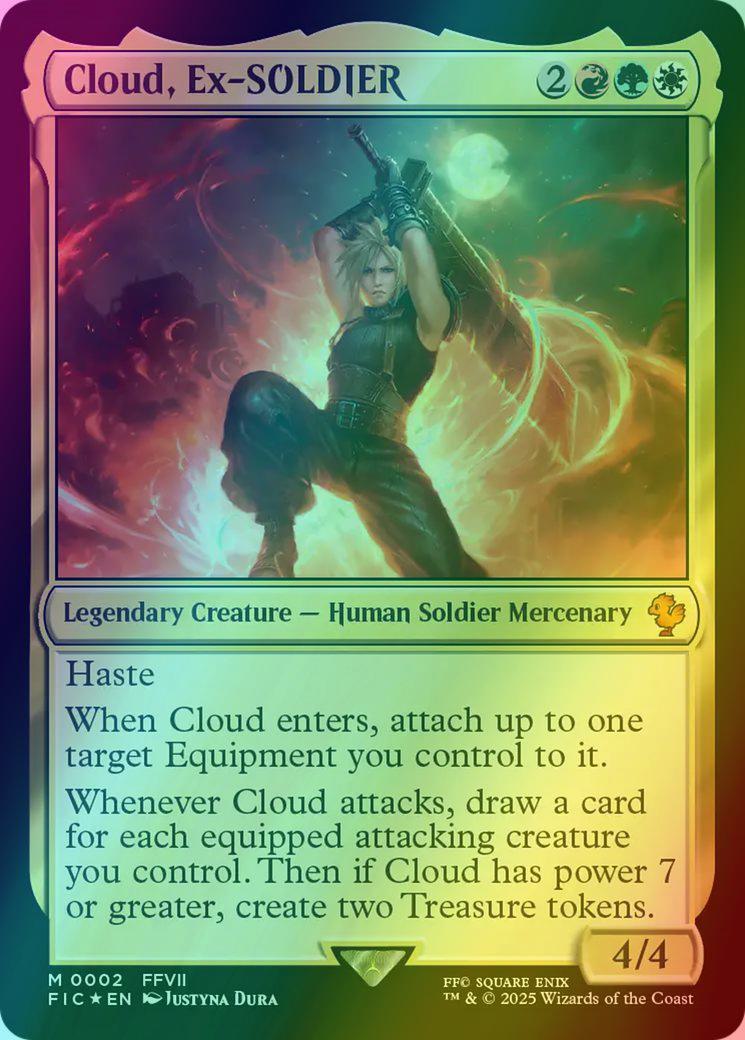 final fantasy cloud mtg card FOIL Cloud, Ex-SOLDIER (Borderless) from Commander: FINAL FANTASY Magic the Gathering Proxy