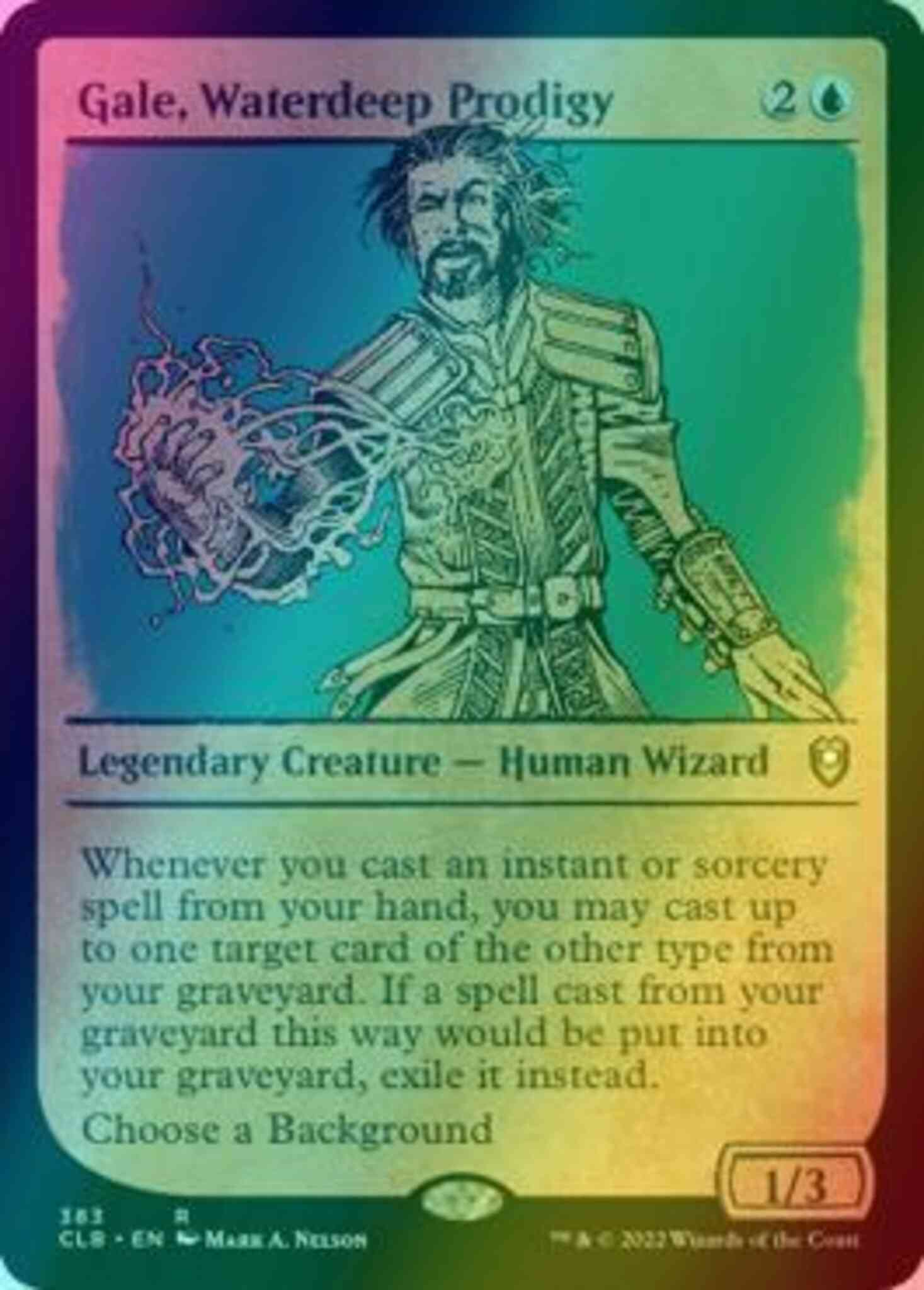 gale mtg card Gale, Waterdeep Prodigy [383] [Rulebook Showcase] [Commander Legends:  Battle for Baldur's Gate] [Foil] – Face to Face Games
