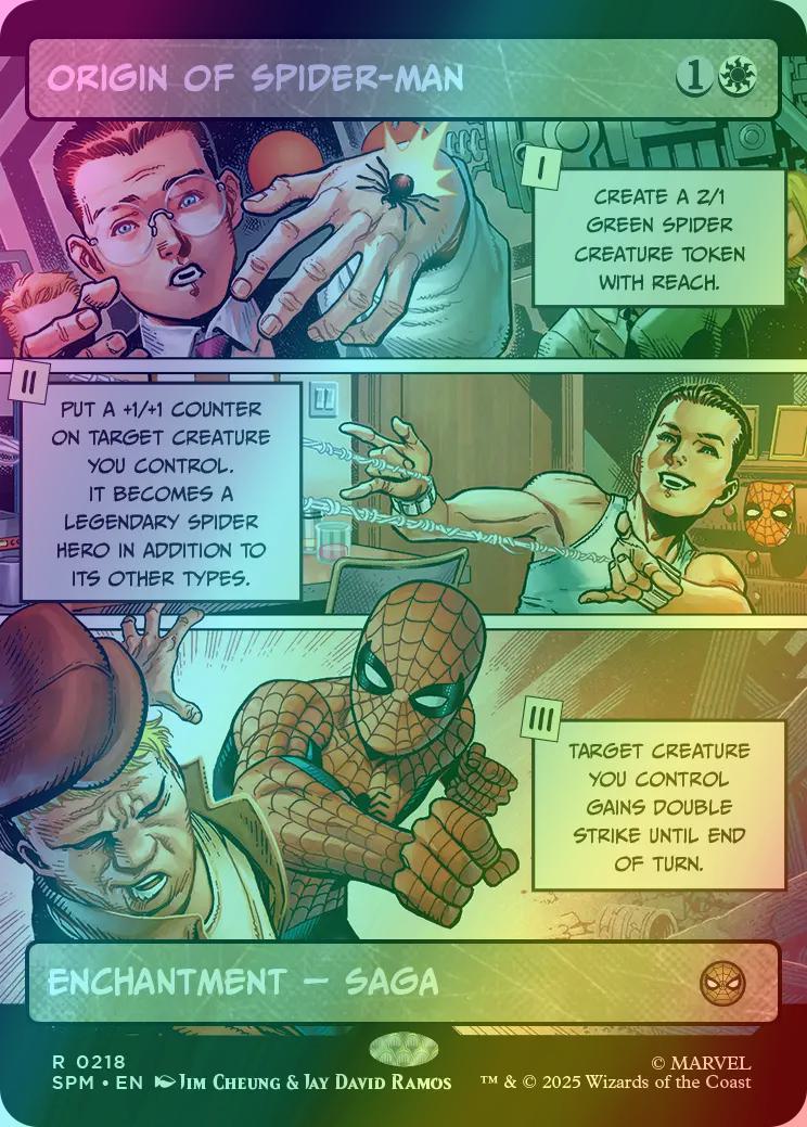 orgin of spiderman mtg card Origin of Spider-Man [218] [Borderless] [Panel] [Marvel's Spider-Man]  [Foil] – Face to Face Games