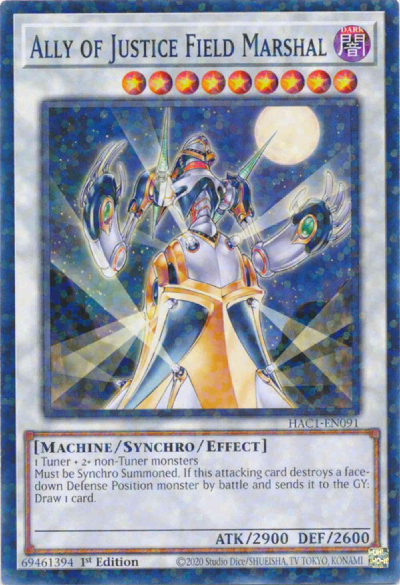 Ally of Justice Field Marshal - HAC1-EN091 - Duel Terminal Normal Parallel Rare - 1st Edition