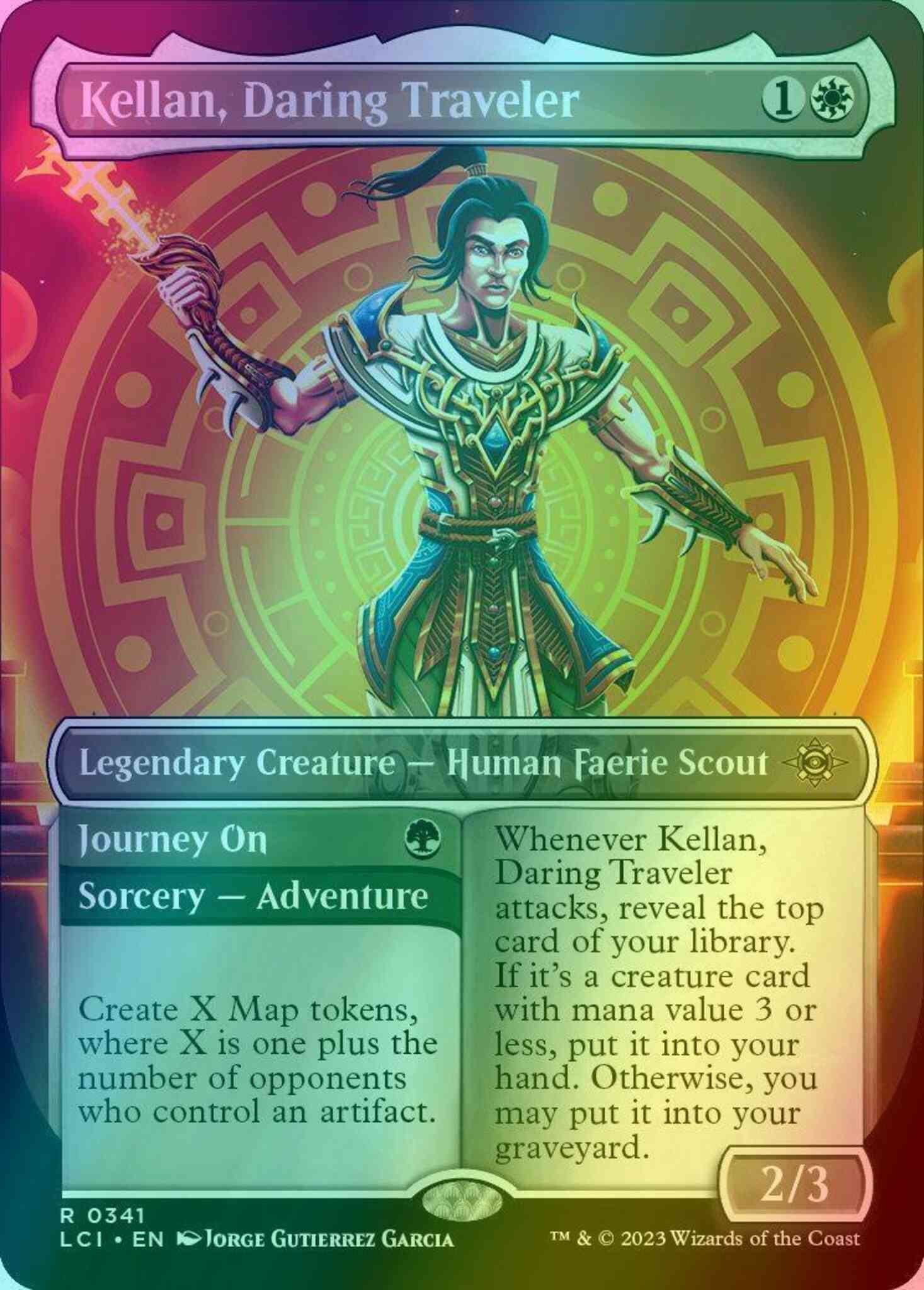 kellan mtg card Kellan, Daring Traveler // Journey On [341] [Borderless] [The Lost Caverns  of Ixalan] [Foil] – Face to Face Games