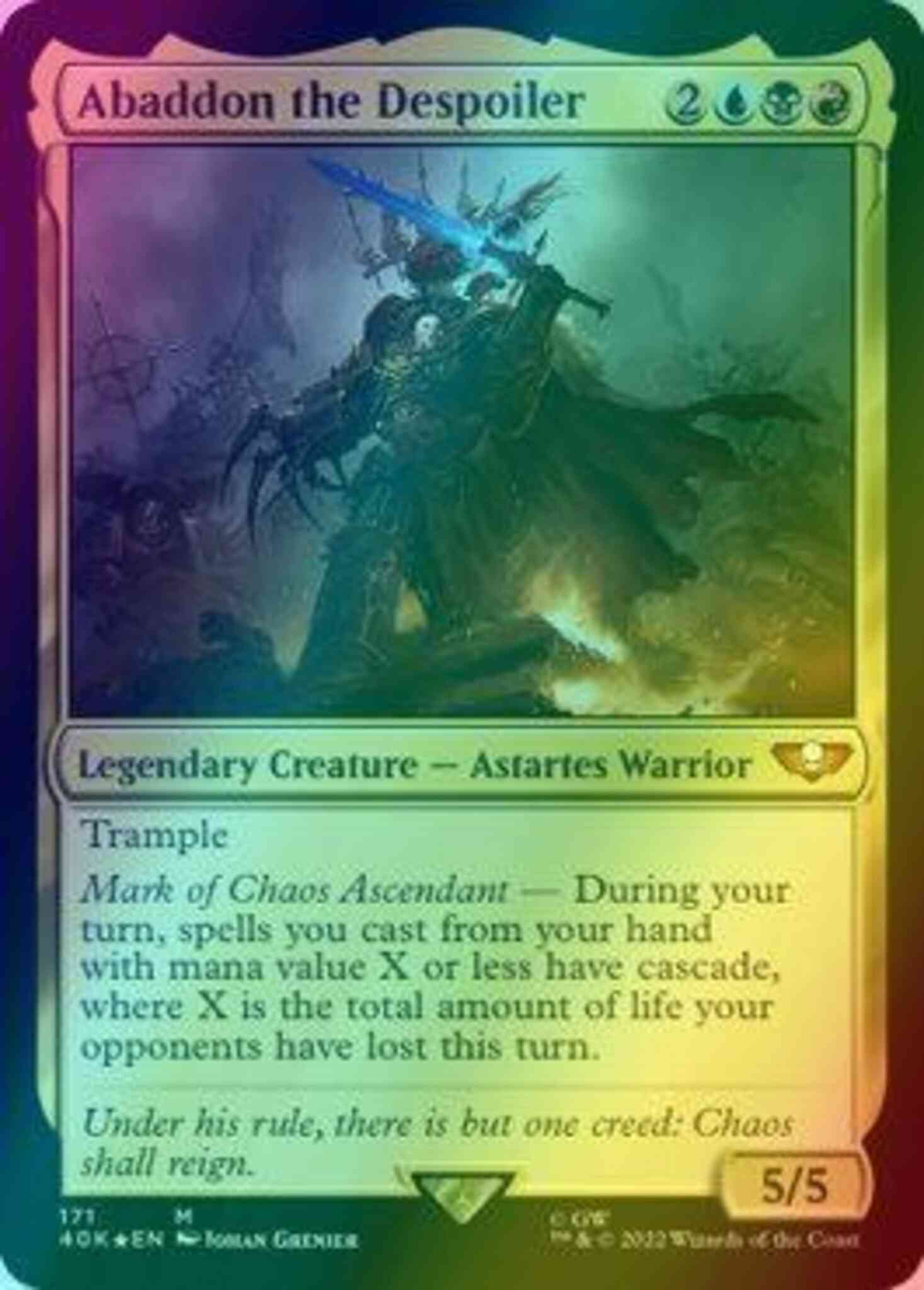 mtg abaddon the despoiler commander deck Magic: Gathering Universes Beyond: Warhammer 40,000 The Ruinous Powers : Toys & Games Abaddon the Despoiler (Foil-Etched)(Display)