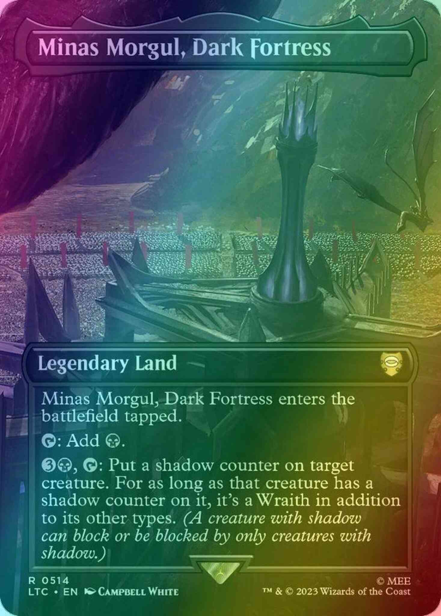 minas morgul mtg card MTG Minas Morgul, Dark Fortress *BORDERLESS FOIL* The Lord of the Rings 514 NM