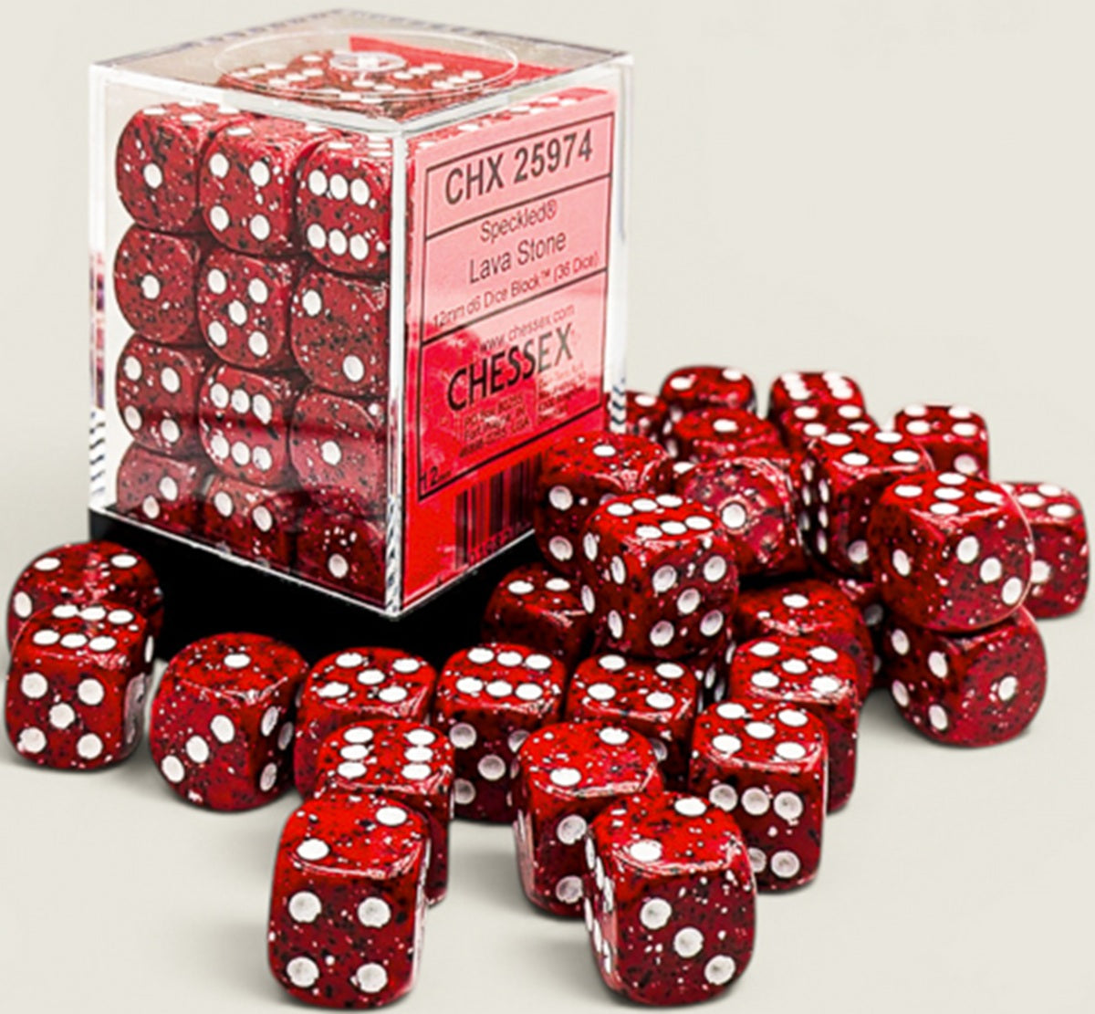 Chessex Speckled Dice - 36 x D6 - 12mm - Lava Stone
