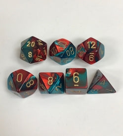 Chessex Gemimi Dice - Set of 7 - Mini-Hedral - Red-Teal/Gold