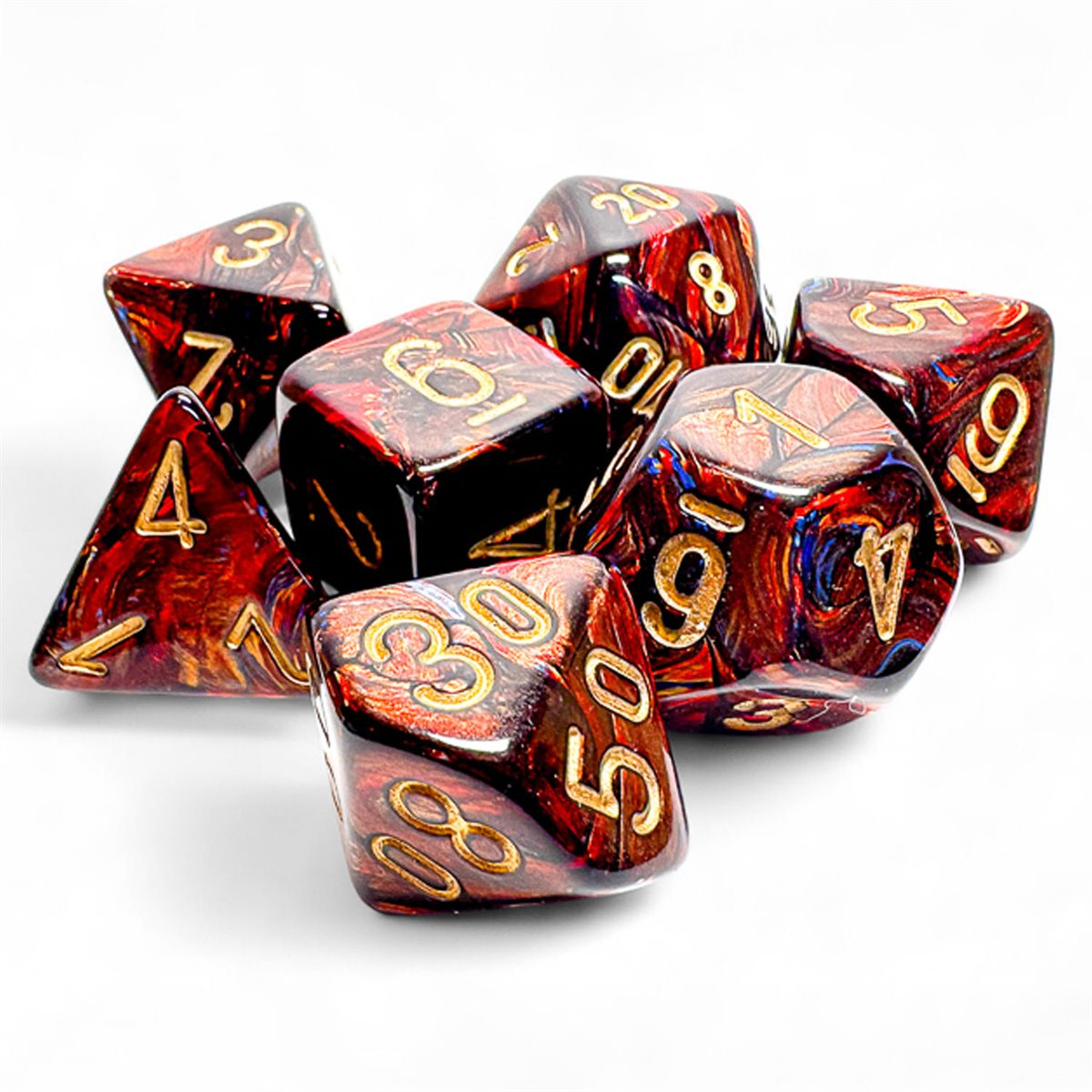Chessex Scarab Mega-Hedral Dice - Set of 7 - Blue Blood/Gold