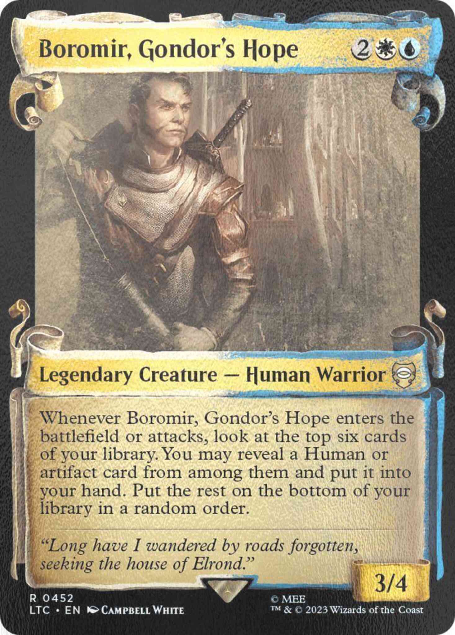 boromir mtg card Boromir, Gondor's Hope [452] [Scrolls Showcase] [The Lord of the Rings:  Tales of Middle-earth: Commander] [Silver Foil] – Face to Face Games