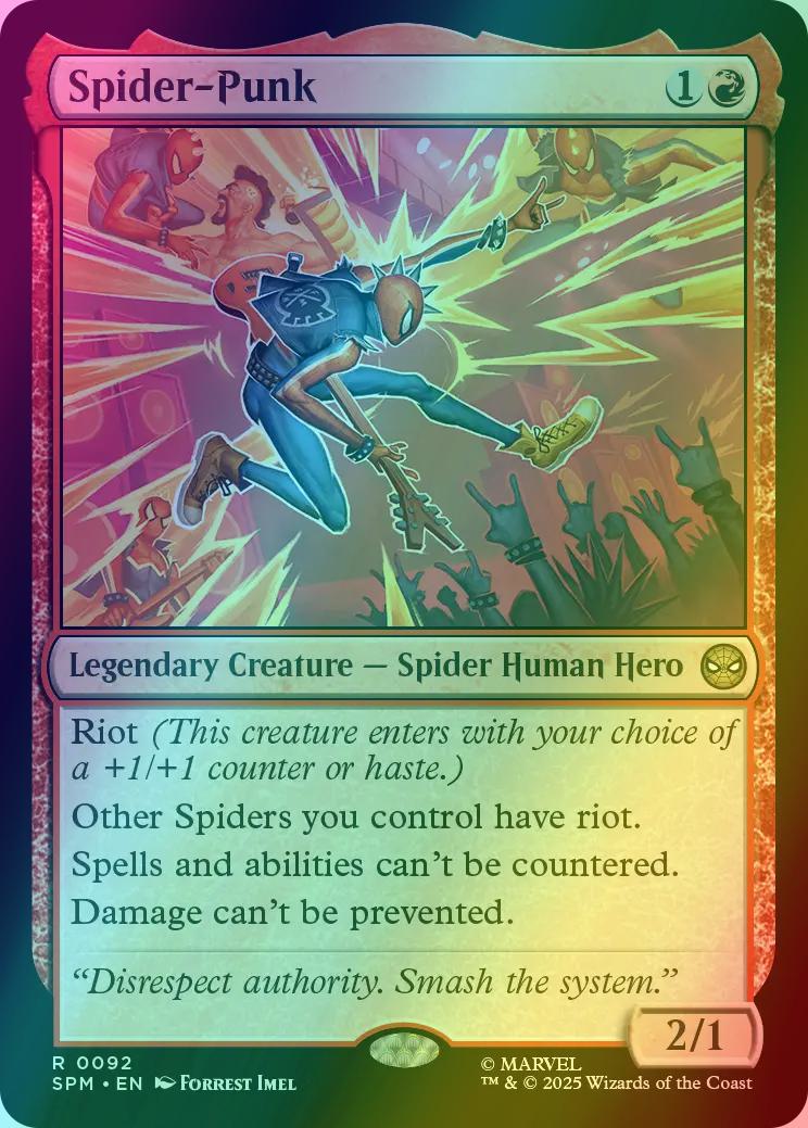 spiderpunk mtg card 2025 Marvel's Spider-Man 0210 Spider-Punk Borderless-Foil PSA 8 Spells and abilities cant be countered Spider-Punk - Borderless - SPM