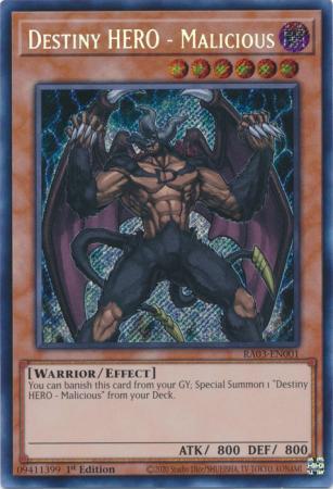 Destiny HERO - Malicious - RA03-EN001 - Secret Rare - 1st Edition