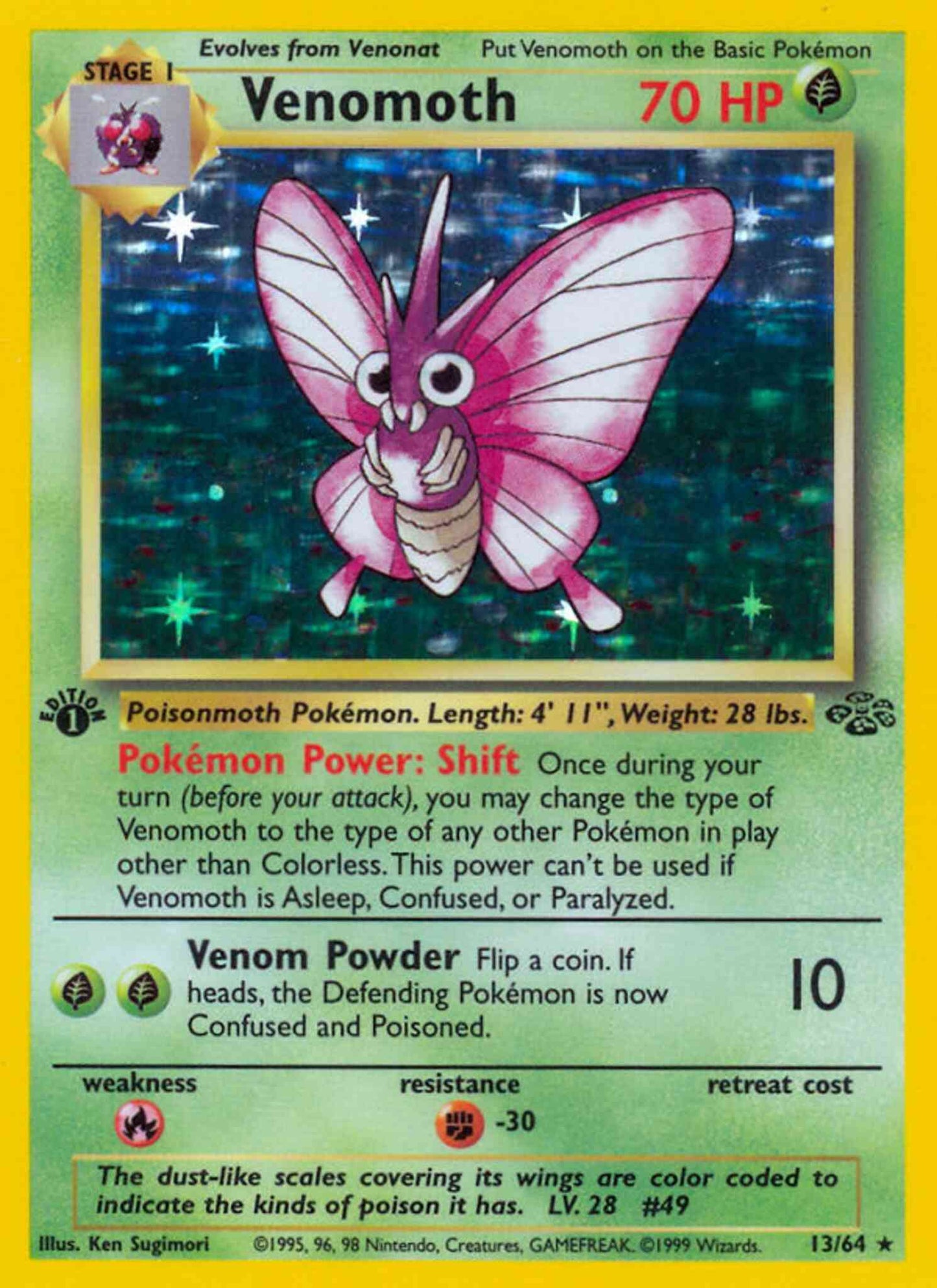 Venomoth - 13/64 - Rare - 1st Edition [base2-13] [Holo]