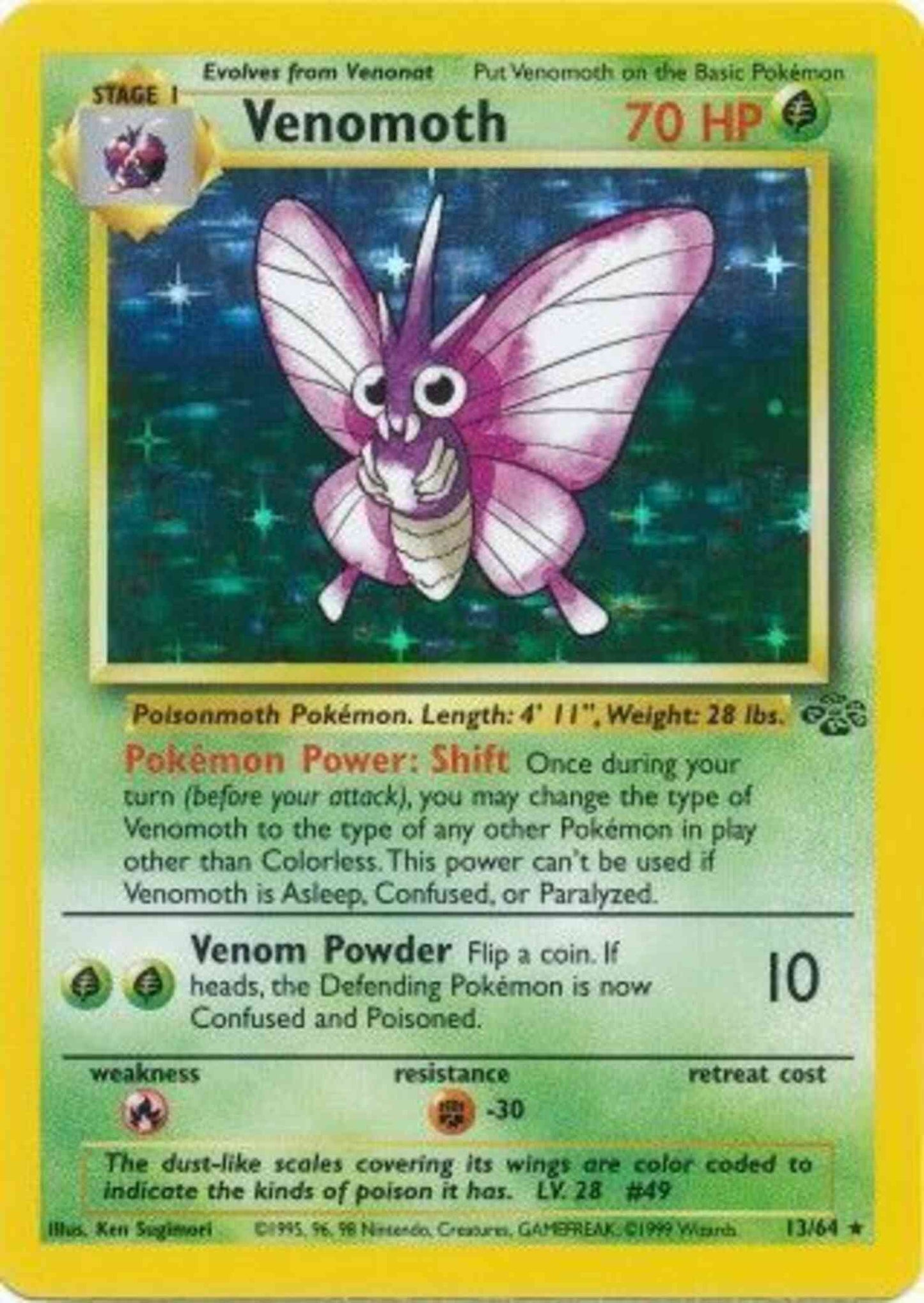 Venomoth - 13/64 - Rare - Unlimited [base2U-13] [Holo]