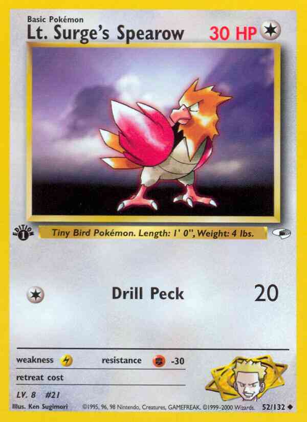 Lt. Surge's Spearow - 52/132 - Uncommon - 1st Edition [gym1-52] [Non-Holo]