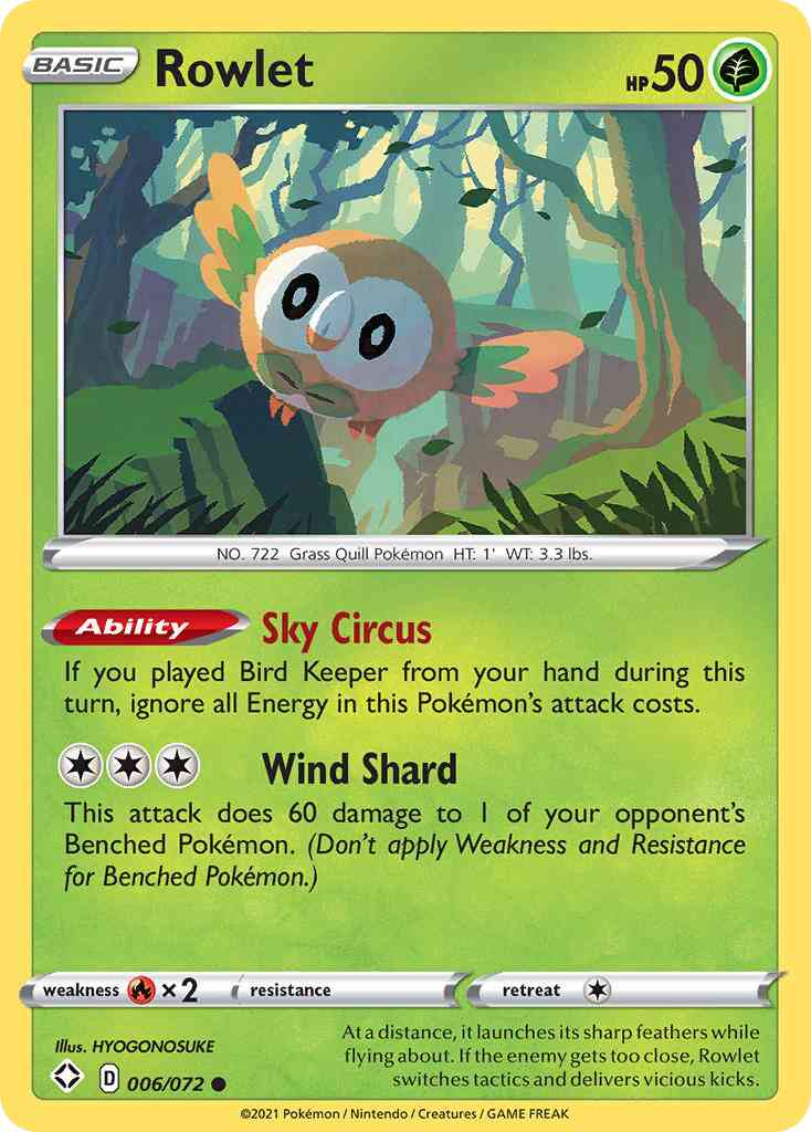 Rowlet - 006/072 - Common [swsh45-006] [Reverse Holo]