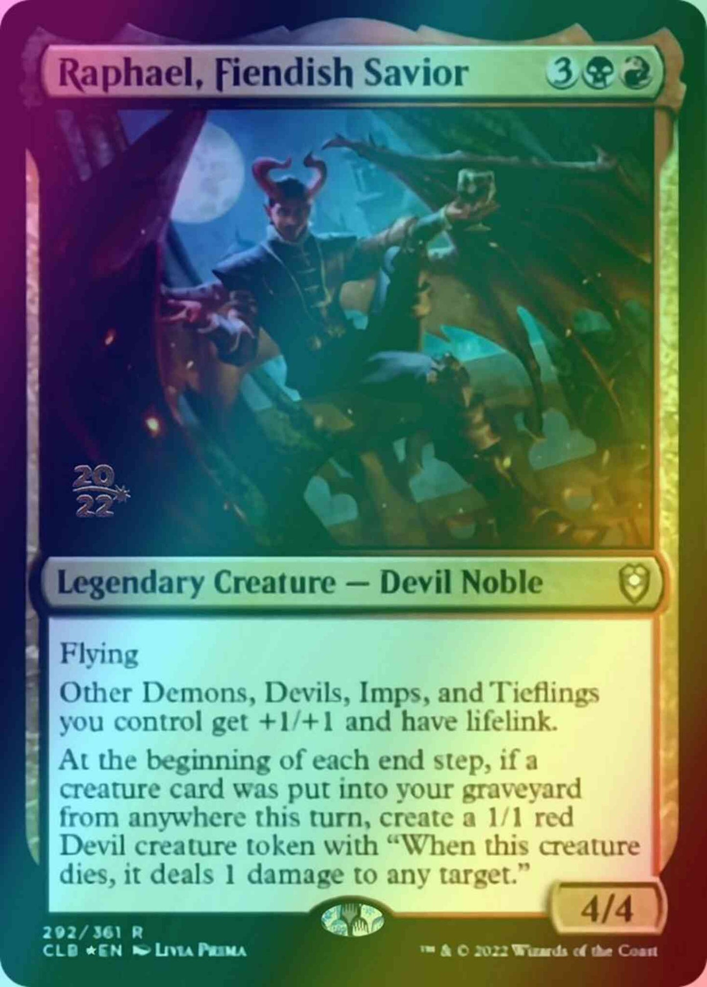 Raphael, Fiendish Savior [292s] [Prerelease] [Commander Legends: Battle for Baldur's Gate: Promos] [Foil]