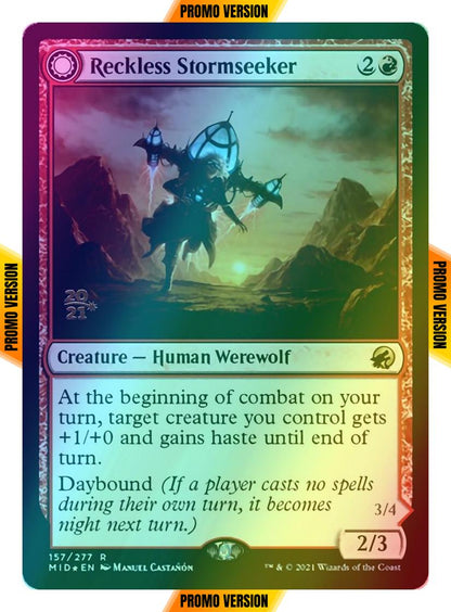Reckless Stormseeker // Storm-Charged Slasher [Prerelease] [157s] [Innistrad: Midnight Hunt Promos] [Foil]