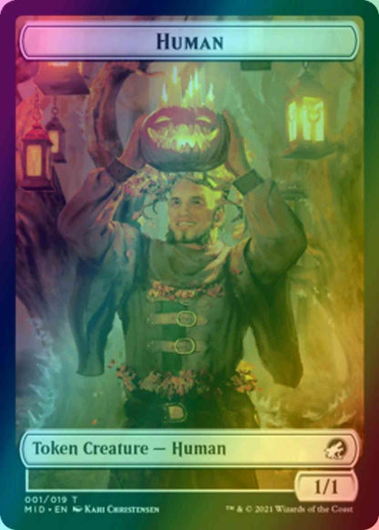 Human Token (01) // Teferi, Who Slows the Sunset Emblem (17) [Innistrad: Midnight Hunt: Tokens] [Foil]