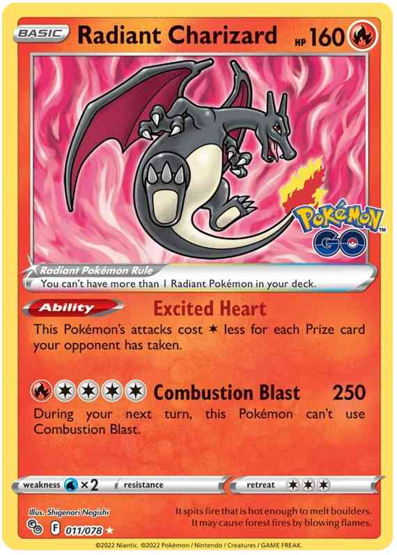 Radiant Charizard - 011/078 - Radiant Rare [pgo-011] [Holo]