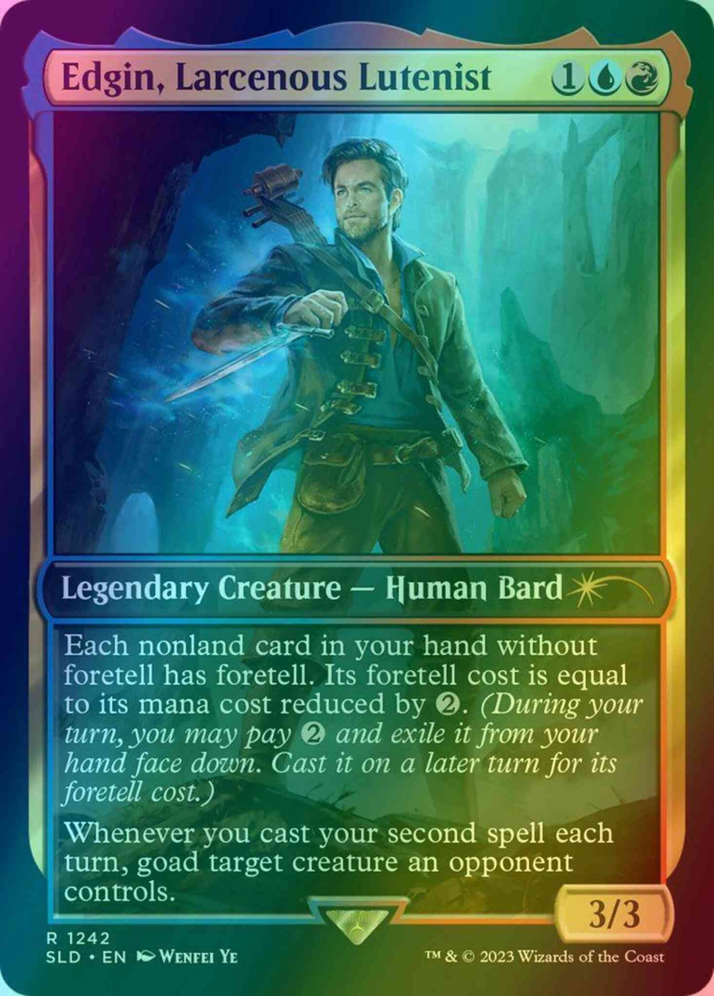Edgin, Larcenous Lutenist [1242] [Honor Among Thieves] [Secret Lair Drop] [Foil]