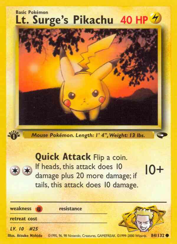 Lt. Surge's Pikachu - 84/132 - Common - 1st Edition [gym2-84] [Non-Holo]