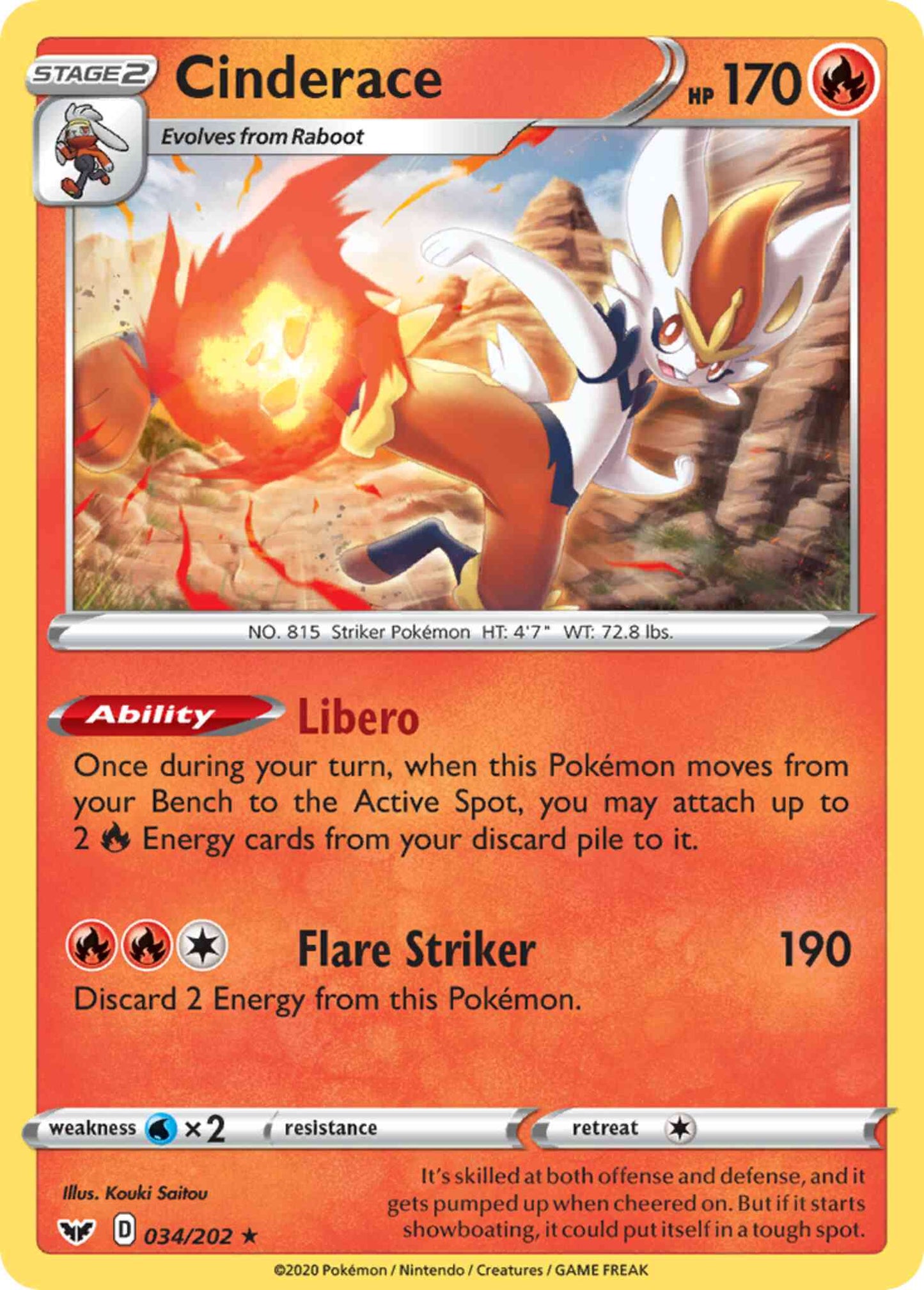 Cinderace - 034/202 - Rare Holo [swsh1-034] [Reverse Holo]