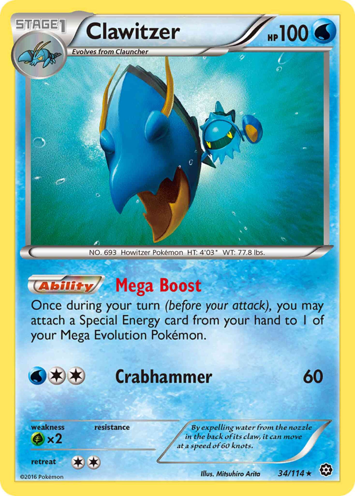 Clawitzer - 34/114 - Rare [xy11-34] [Non-Holo]