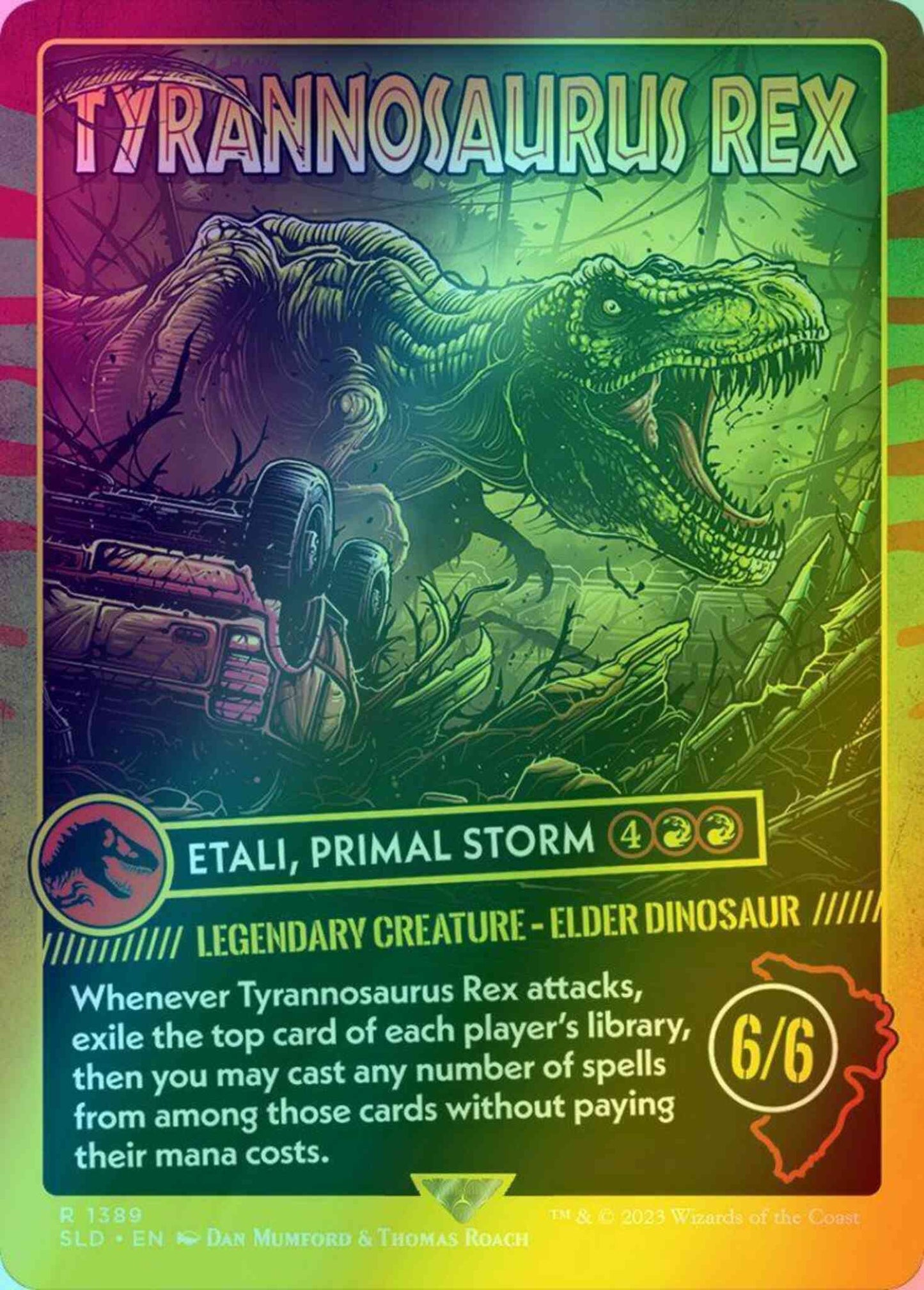Tyrannosaurus Rex - Etali, Primal Storm [1389] [Borderless] [Life Breaks Free] [Secret Lair Drop] [Foil]