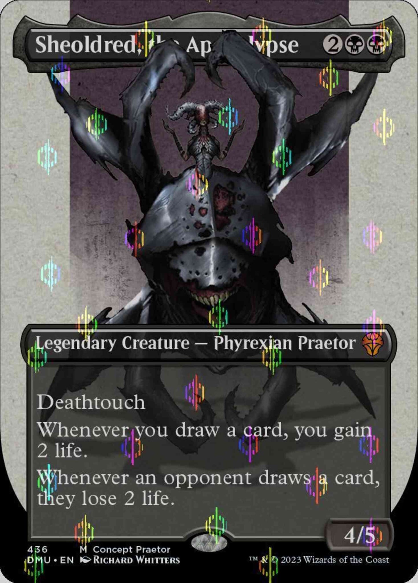 Sheoldred, the Apocalypse [436] [Borderless] [Concept Praetor] [Dominaria United] [Compleat Foil]