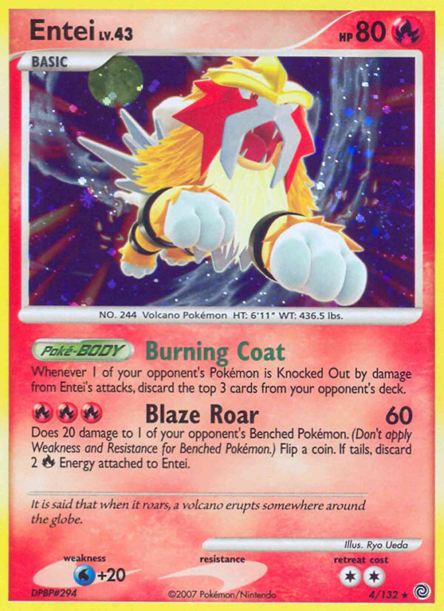 Entei - 4/132 - Rare Holo [dp3-4] [Reverse Holo]