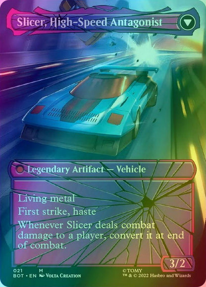 mtg cards like slicer Slicer, Hired Muscle // Slicer, High-Speed Antagonist [21] [Borderless]  [Shattered Glass] [Universes Beyond: Transformers] [Foil] – Face to Face  Games