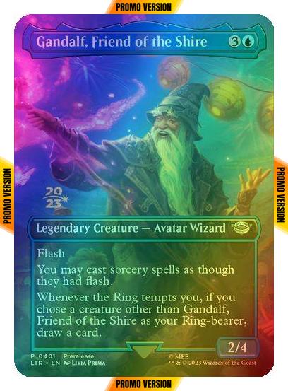 Gandalf, Friend of the Shire [401] [Stamped] [Borderless] [Prerelease] [The Lord of the Rings: Tales of Middle-earth: Promos] [Foil]