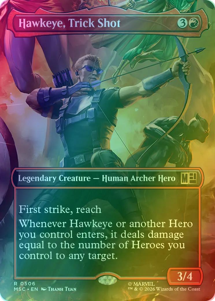 Hawkeye, Trick Shot [506] [Borderless] [Scene] [Marvel Super Heroes: Commander] [Foil]