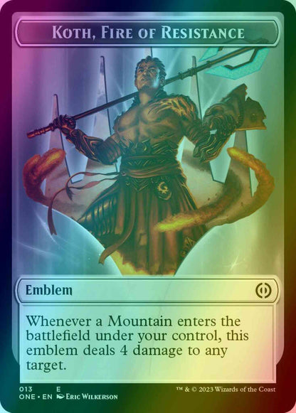 Koth, Fire of Resistance Emblem (13) // Phyrexian Mite Token (11) [Phyrexia: All Will Be One: Tokens] [Foil]