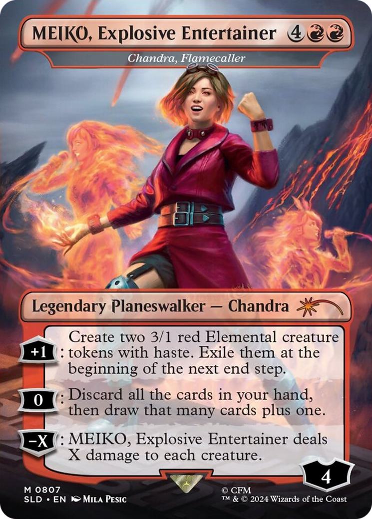 MEIKO, Explosive Entertainer - Chandra, Flamecaller [0807] [Borderless] [Hatsune Miku: Electric Entourage] [Secret Lair Drop] [Non-Foil]