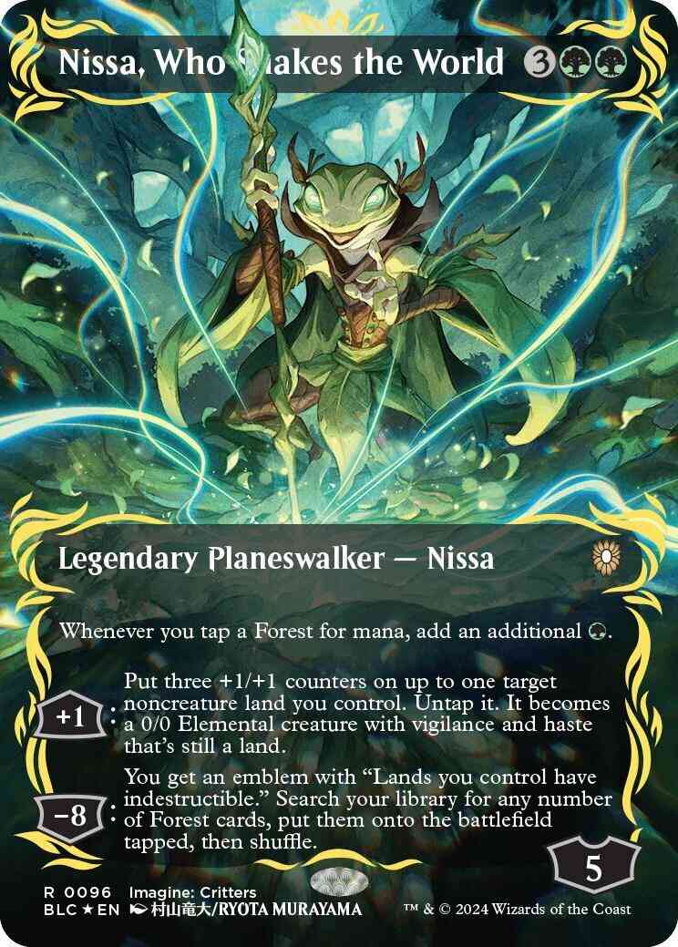 Nissa, Who Shakes the World [96] [Borderless] [Anime] [Bloomburrow: Commander] [Raised Foil]