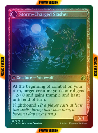 Reckless Stormseeker // Storm-Charged Slasher [Prerelease] [157s] [Innistrad: Midnight Hunt Promos] [Foil]