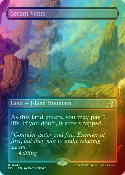 Steam Vents // Steam Vents [348] [Borderless] [Reversible Shock Lands] [Lorwyn Eclipsed] [Foil]