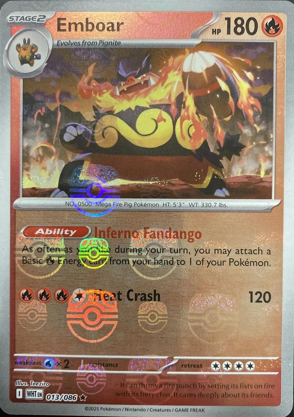 Emboar - Master Ball Pattern - 013/086 - Rare [sv105w-013] [Reverse Holo]